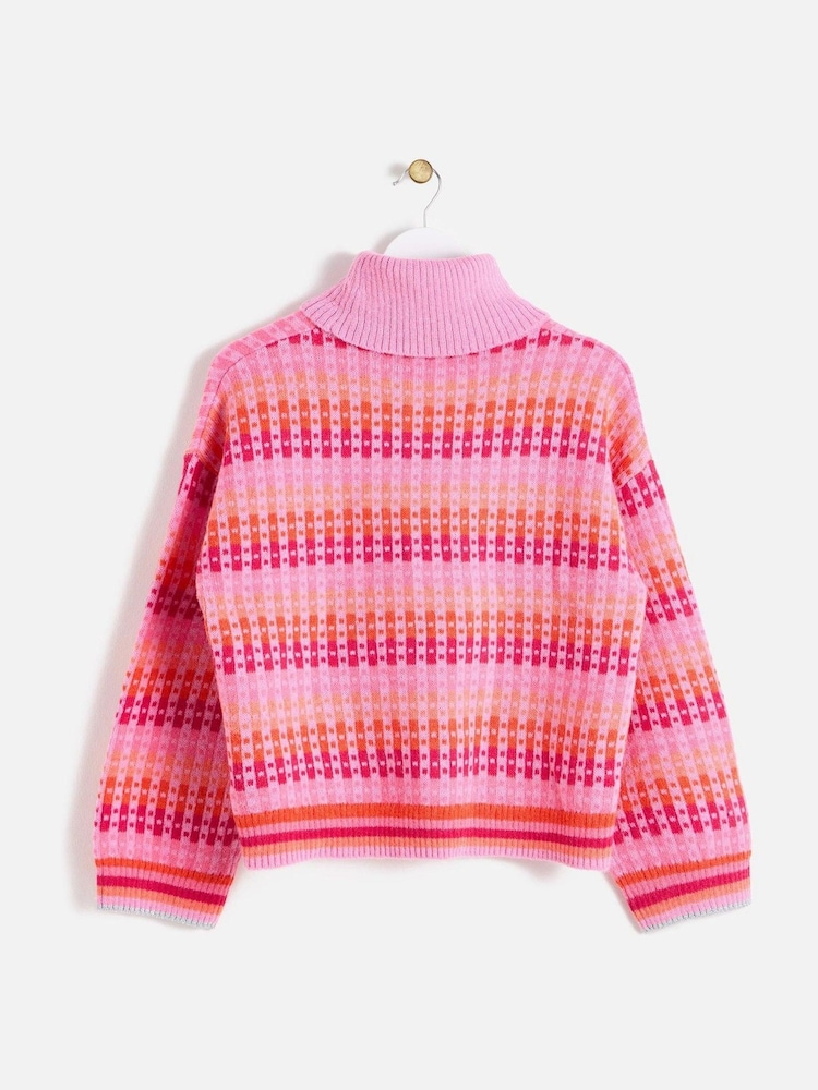 Oliver Bonas Pink Ombre Geometric Roll Neck Knitted Jumper - Image 2 of 5