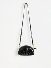 Oliver Bonas Black Patent Pleated Croissant Clutch Bag - Image 1 of 6
