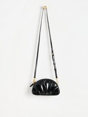 Oliver Bonas Black Patent Pleated Croissant Clutch Bag - Image 2 of 6