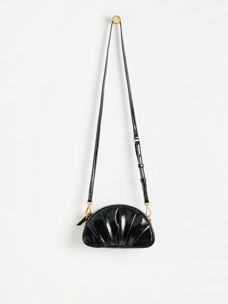 Oliver Bonas Black Patent Pleated Croissant Clutch Bag - Image 2 of 6