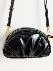 Oliver Bonas Black Patent Pleated Croissant Clutch Bag - Image 3 of 6