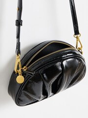Oliver Bonas Black Patent Pleated Croissant Clutch Bag - Image 6 of 6