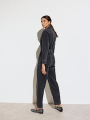 Oliver Bonas Grey Dark Grey Denim 100% Cotton Boilersuit - Image 2 of 8
