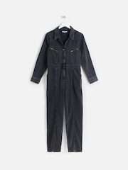 Oliver Bonas Grey Dark Grey Denim 100% Cotton Boilersuit - Image 3 of 8