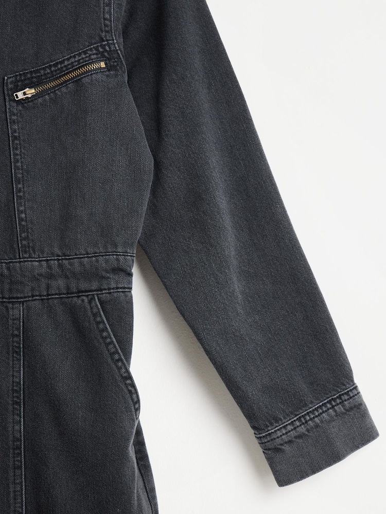 Oliver Bonas Grey Dark Grey Denim 100% Cotton Boilersuit - Image 8 of 8
