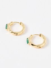Oliver Bonas Green Large Gal Baguette Stone Huggie Earrings - Image 1 of 4