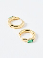 Oliver Bonas Green Large Gal Baguette Stone Huggie Earrings - Image 2 of 4