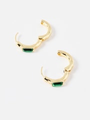 Oliver Bonas Green Large Gal Baguette Stone Huggie Earrings - Image 3 of 4