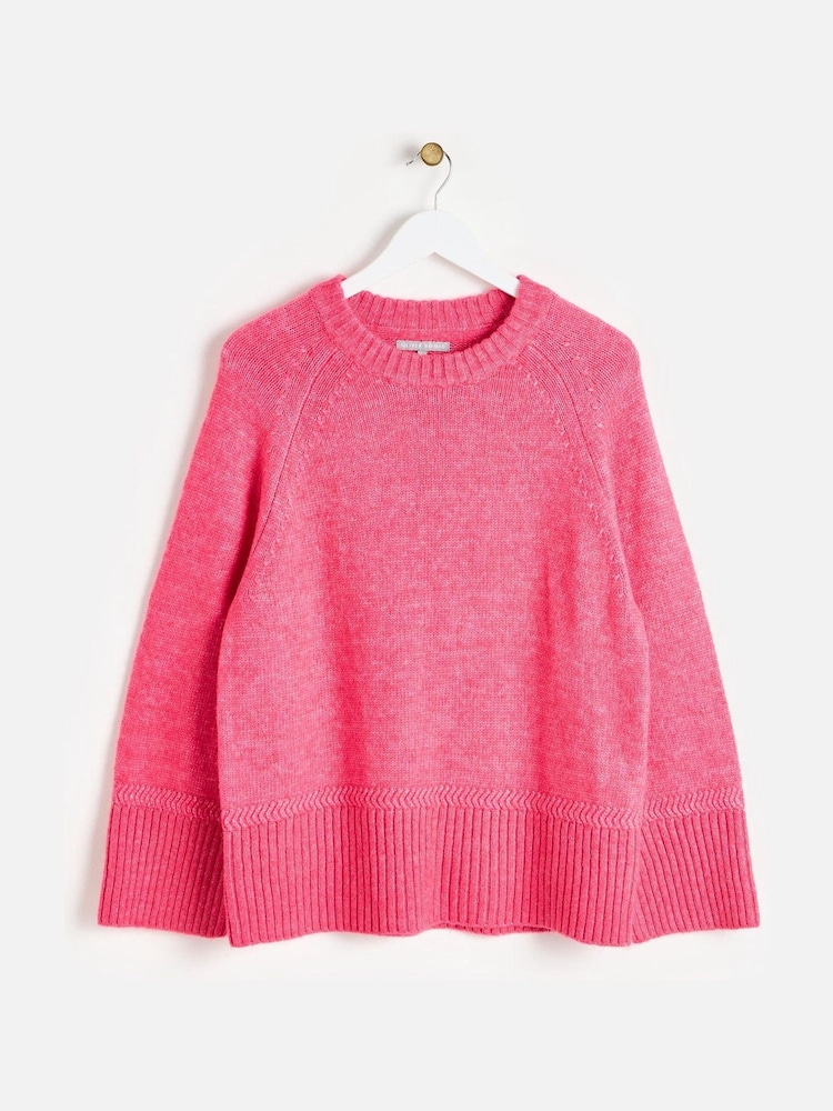 Oliver Bonas Pink Ribbed Trim Knitted Jumper - Image 1 of 6 Oliver Bonas Pink Ribbed Trim Knitted Jumper - Image 1 of 6