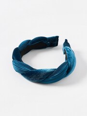 Oliver Bonas Blue Enyo Velvet Twisted Puffy Headband - Image 1 of 4