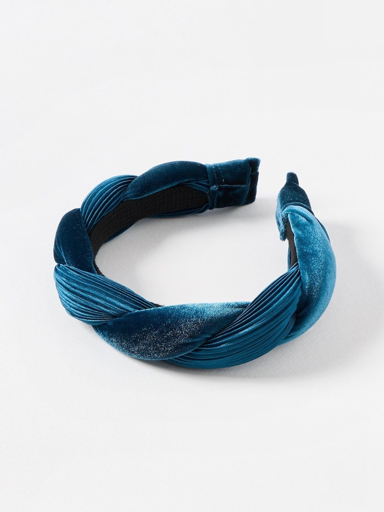 Oliver Bonas Blue Enyo Velvet Twisted Puffy Headband - Image 1 of 4