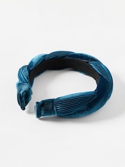 Oliver Bonas Blue Enyo Velvet Twisted Puffy Headband - Image 2 of 4