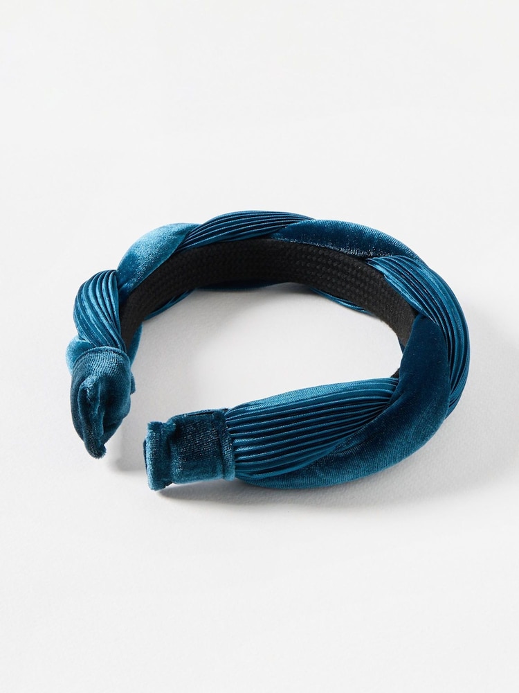 Oliver Bonas Blue Enyo Velvet Twisted Puffy Headband - Image 2 of 4