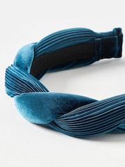 Oliver Bonas Blue Enyo Velvet Twisted Puffy Headband - Image 3 of 4