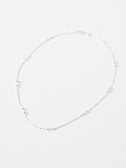 Oliver Bonas Silver Tone Brielle Box & Bead Detail Chain Necklace - Image 1 of 4