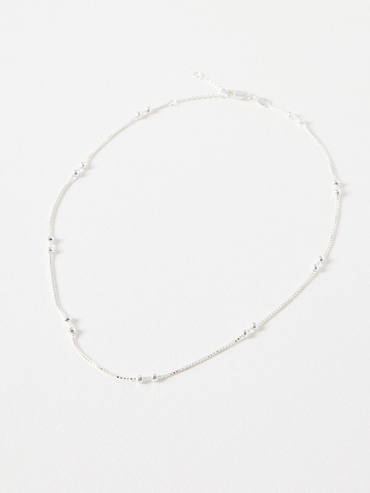 Oliver Bonas Silver Tone Brielle Box & Bead Detail Chain Necklace - Image 1 of 4