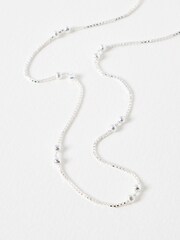 Oliver Bonas Silver Tone Brielle Box & Bead Detail Chain Necklace - Image 2 of 4