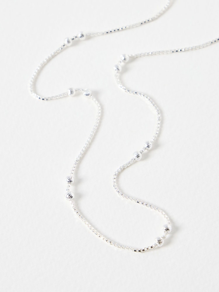 Oliver Bonas Silver Tone Brielle Box & Bead Detail Chain Necklace - Image 2 of 4