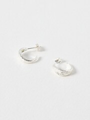 Oliver Bonas Silver Tone Raven Feather Texture Hoop Earrings - Image 1 of 4