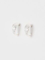 Oliver Bonas Silver Tone Raven Feather Texture Hoop Earrings - Image 2 of 4