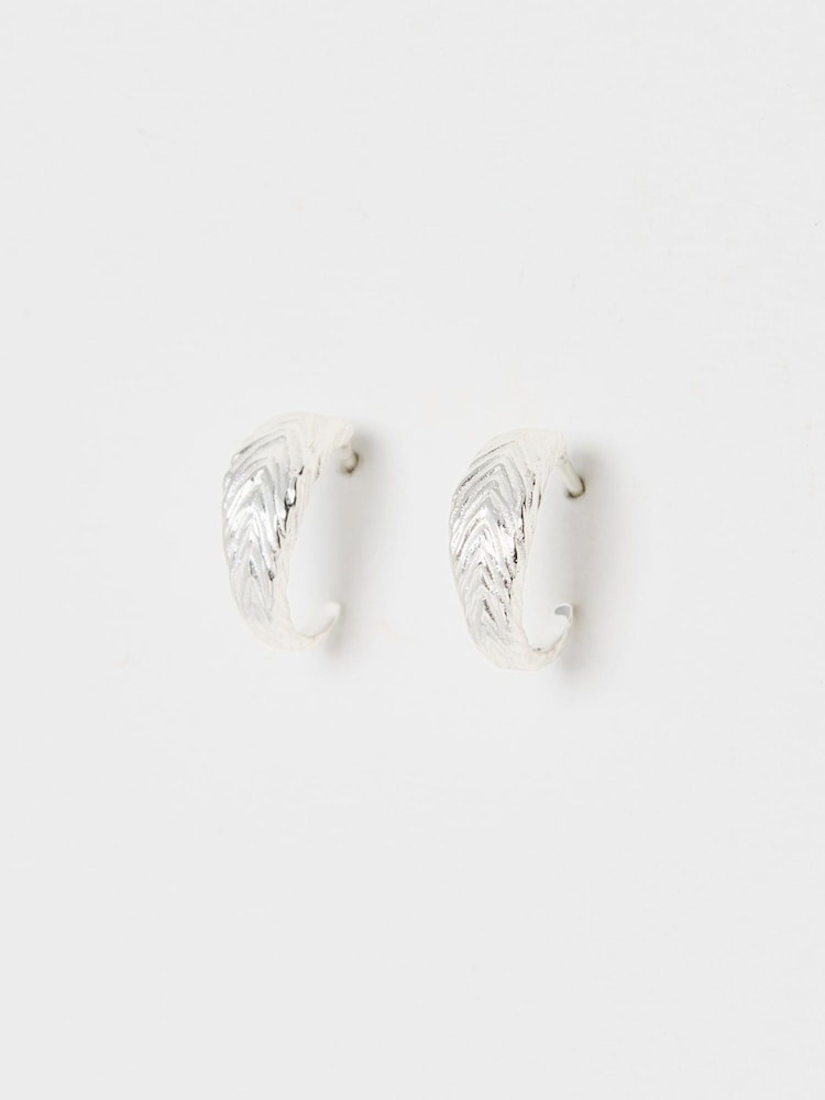Oliver Bonas Silver Tone Raven Feather Texture Hoop Earrings - Image 2 of 4