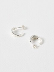 Oliver Bonas Silver Tone Raven Feather Texture Hoop Earrings - Image 3 of 4