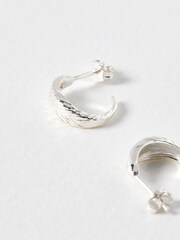 Oliver Bonas Silver Tone Raven Feather Texture Hoop Earrings - Image 4 of 4
