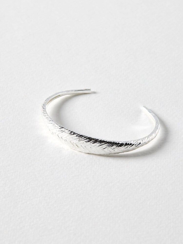 Oliver Bonas Silver Raven Feather Texture Silver Plated Bangle - Image 1 of 3