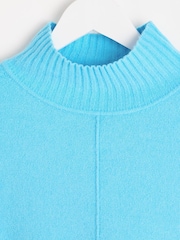 Oliver Bonas Blue Funnel Neck Knitted Jumper - Image 3 of 5