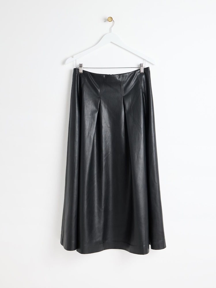 Oliver Bonas Black PU Pleated Midi Skirt - Bild 1 von 5