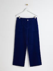 Oliver Bonas Blue Corduroy Scalloped Pocket Wide Leg Trousers - Image 1 of 6