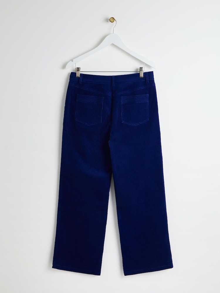 Oliver Bonas Blue Corduroy Scalloped Pocket Wide Leg Trousers - Image 2 of 6