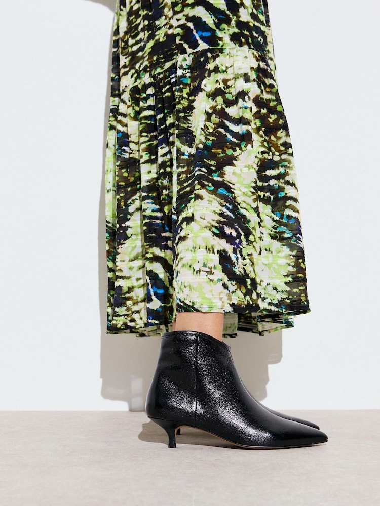 Oliver Bonas Black Metallic Pointed Kitten Heel Ankle Boots - Image 1 of 7 Oliver Bonas Black Metallic Pointed Kitten Heel Ankle Boots - Image 1 of 7