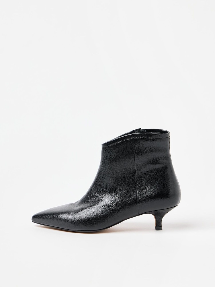 Oliver Bonas Black Metallic Pointed Kitten Heel Ankle Boots - Image 2 of 7