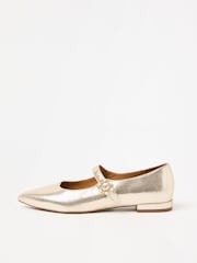 Oliver Bonas Gold Pearl Buckle Pointed Flat Mary Jane Shoes - Image 1 of 7