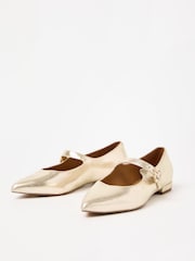 Oliver Bonas Gold Pearl Buckle Pointed Flat Mary Jane Shoes - Image 2 of 7