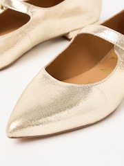 Oliver Bonas Gold Pearl Buckle Pointed Flat Mary Jane Shoes - Image 5 of 7