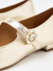 Oliver Bonas Gold Pearl Buckle Pointed Flat Mary Jane Shoes - Image 6 of 7