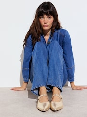 Oliver Bonas Gold Pearl Buckle Pointed Flat Mary Jane Shoes - Image 7 of 7