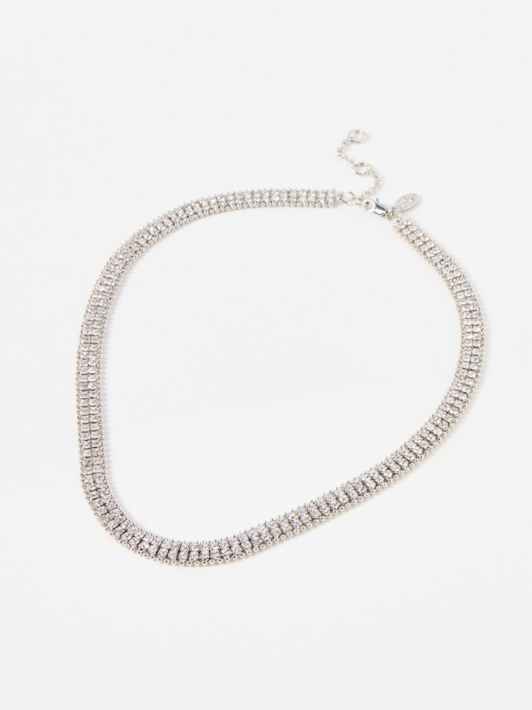 Oliver Bonas Silver Tone Giada Silver Flat Collar Necklace - Image 1 of 3 Oliver Bonas Silver Tone Giada Silver Flat Collar Necklace - Image 1 of 3
