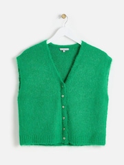 Oliver Bonas Green Button Up V-Neck Knitted Waistcoat - Image 1 of 5