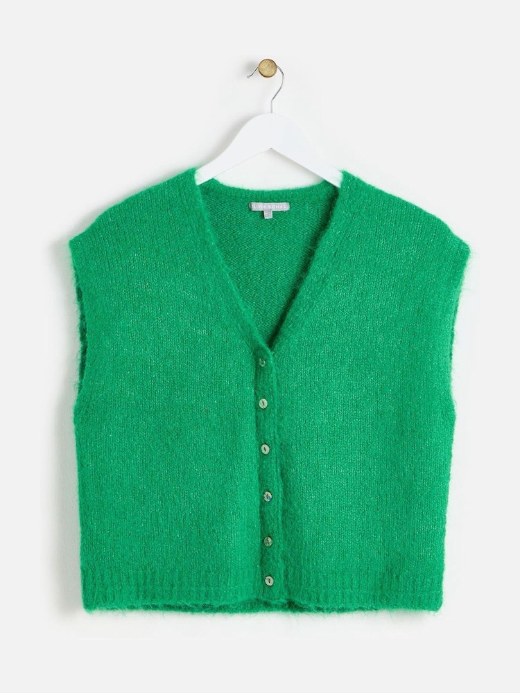 Oliver Bonas Green Button Up V-Neck Knitted Waistcoat - Image 1 of 5