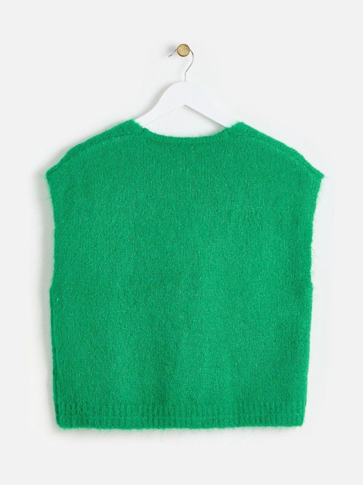 Oliver Bonas Green Button Up V-Neck Knitted Waistcoat - Image 2 of 5