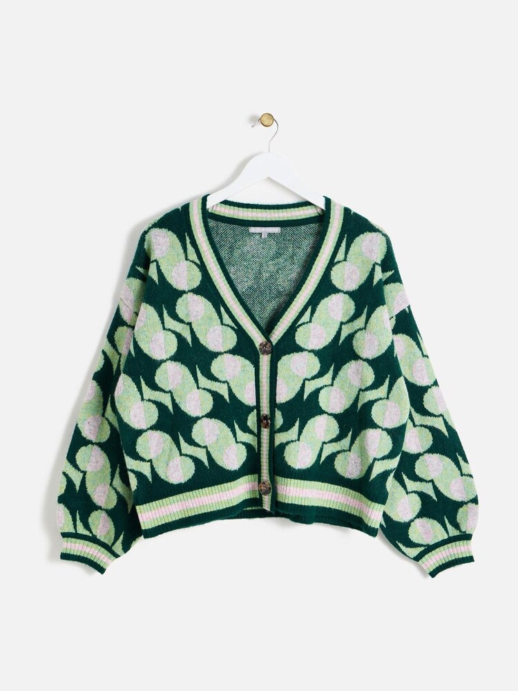 Oliver Bonas Green Geometric Knitted Cardigan - Image 1 of 5