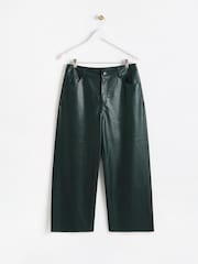 Oliver Bonas Green PU Cropped Wide Leg Trousers - Image 1 of 5