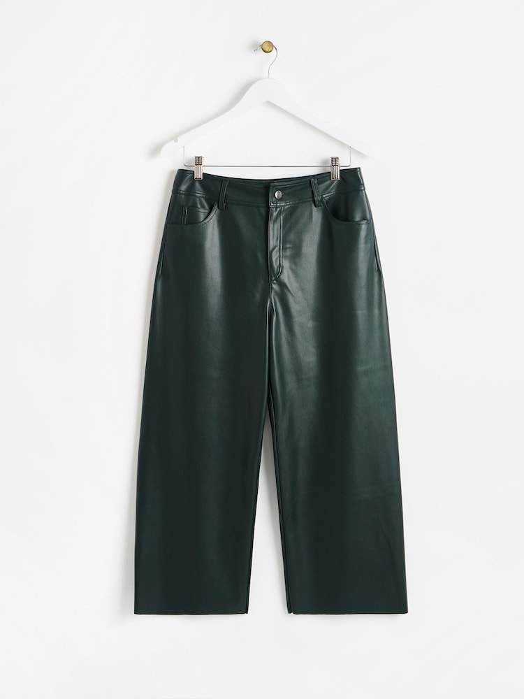 Oliver Bonas Green PU Cropped Wide Leg Trousers - Image 1 of 5 Oliver Bonas Green PU Cropped Wide Leg Trousers - Image 1 of 5