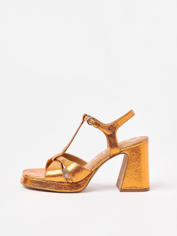 Oliver Bonas Metallic T-Bar Flared Heeled Sandals - Image 2 of 7