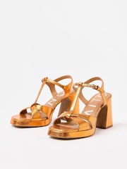 Oliver Bonas Metallic T-Bar Flared Heeled Sandals - Image 3 of 7