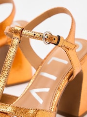 Oliver Bonas Metallic T-Bar Flared Heeled Sandals - Image 5 of 7