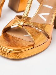Oliver Bonas Metallic T-Bar Flared Heeled Sandals - Image 6 of 7